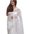 Premium White Linen Cotton Saree with Floral & Bird Hand Paint | Daily Wear & Festive Wear