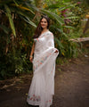 Premium White Linen Cotton Saree with Floral & Bird Hand Paint | Daily Wear & Festive Wear