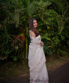 Premium White Linen Cotton Saree with Floral & Bird Hand Paint | Daily Wear & Festive Wear