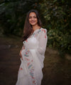 Premium White Linen Cotton Saree with Floral & Bird Hand Paint | Daily Wear & Festive Wear