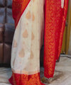 Cream Banarasi Silk Saree | Puja Collection