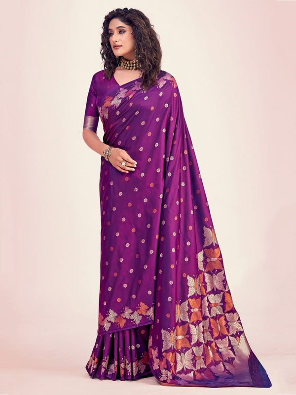 Purple Banarasi Silk Saree | Bridal & Festive Wear detail view