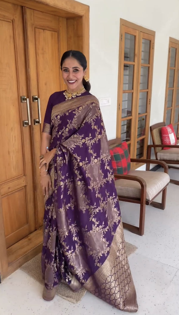 Purple Banarasi Silk Saree | Ethnic Wear for Women