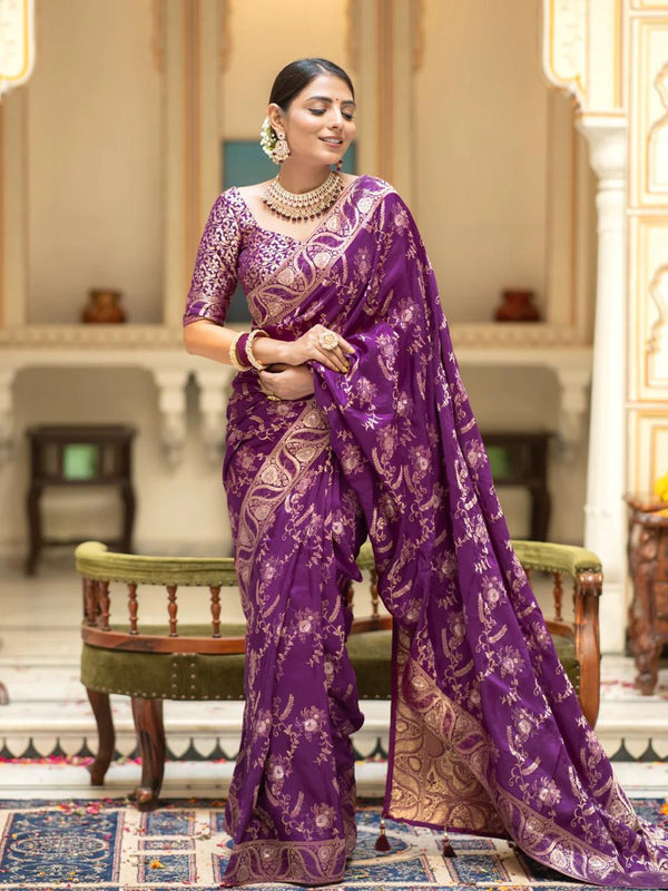 Purple Banarasi Silk Saree | Ethnic Wear for Women detail view