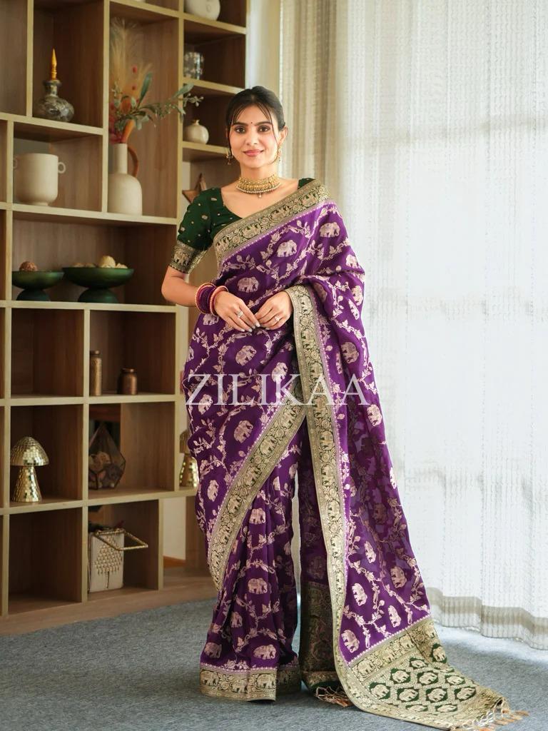 Purple Banarasi Silk Saree | Festival & Ceremony Wear