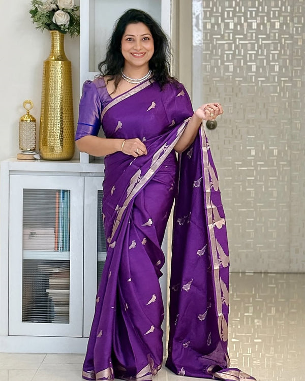 Purple Banarasi Silk Saree | Festival & Ceremony Wear detail view