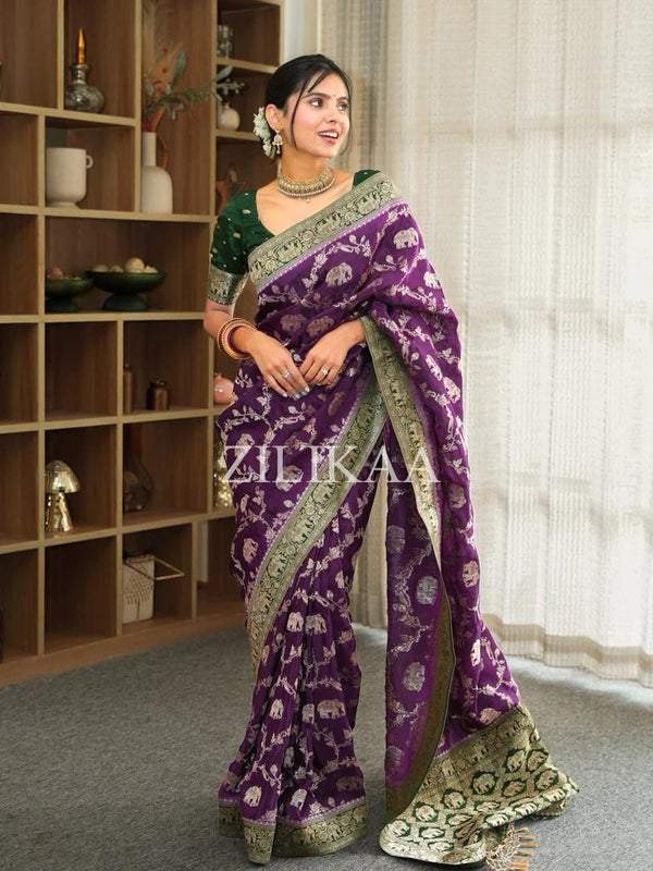 Purple Banarasi Silk Saree | Festival & Ceremony Wear