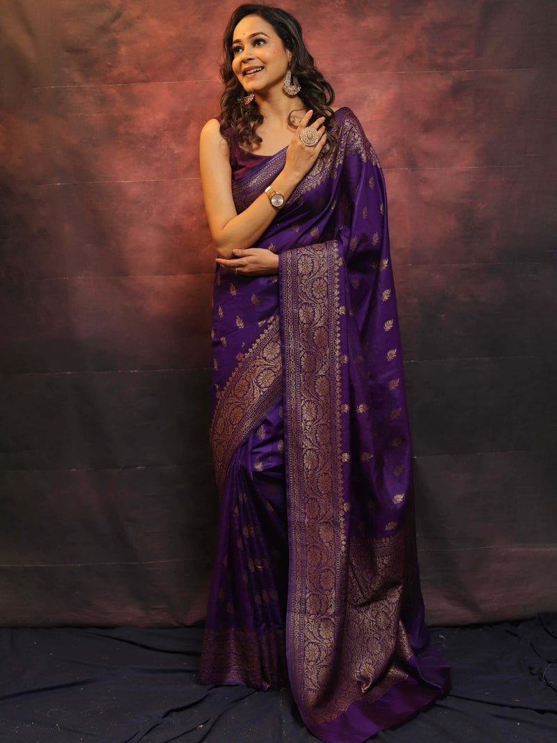 Purple Banarasi Silk Saree | Traditional Wedding Wear
