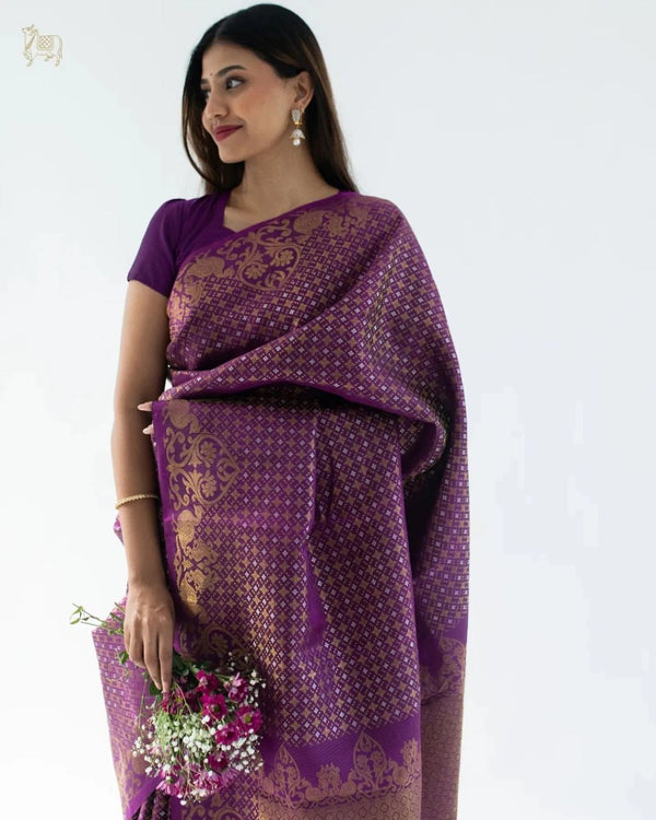 Purple Banarasi Silk Saree | Traditional Wedding Wear
