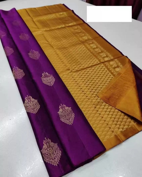 Purple Banarasi Silk Saree | Traditional Zari Weave detail view