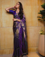 Purple Banarasi Silk Saree | Traditional Zari Weave