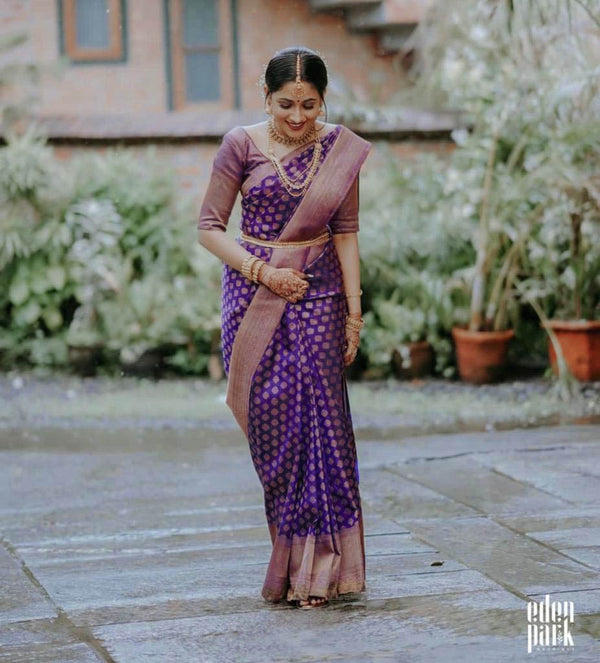 Purple Banarasi Silk Saree | Traditional Zari Weave