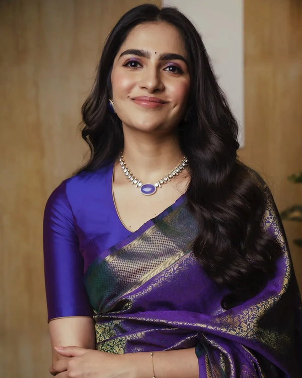 Purple Banarasi Silk Saree | Traditional Zari Weave