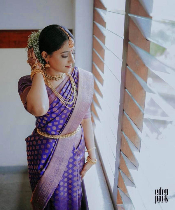 Purple Banarasi Silk Saree | Traditional Zari Weave