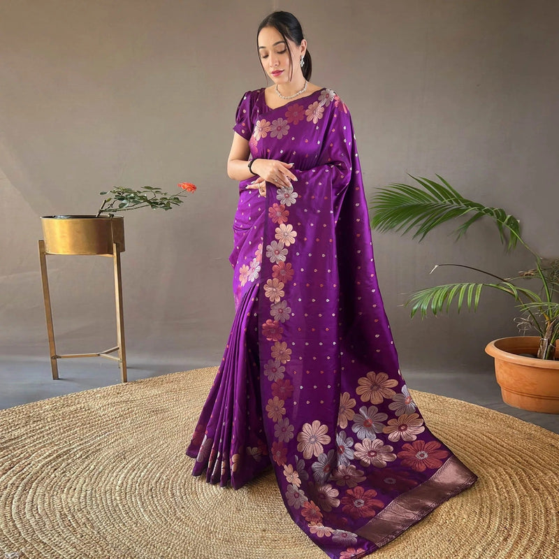 Purple Banarasi Silk Saree | Wedding & Festive Wear