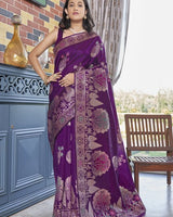 Purple Banarasi Silk Saree | Wedding & Reception Wear