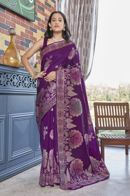 Purple Banarasi Silk Saree | Wedding & Reception Wear