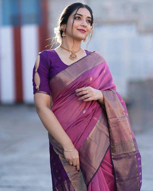 Purple Cotton Saree | Comfort Handloom Weave