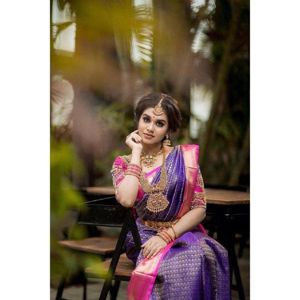 Purple Jacquard Silk Saree | Bridal & Festive Wear