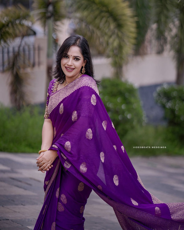 Purple Jacquard Silk Saree | Festival & Ceremony Wear