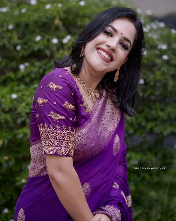 Purple Jacquard Silk Saree | Festival & Ceremony Wear