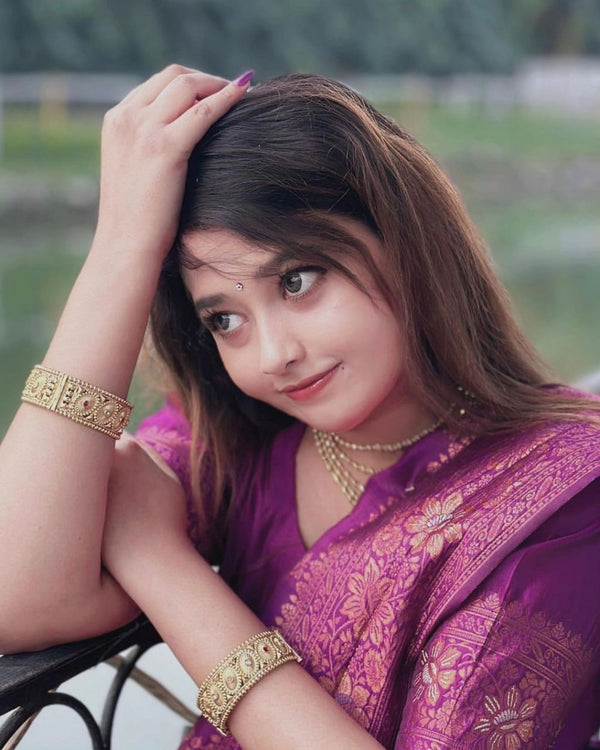 Purple Jacquard Silk Saree | Festive & Party Wear