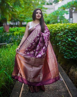 Purple Jacquard Silk Saree | Rich Zari Border Saree