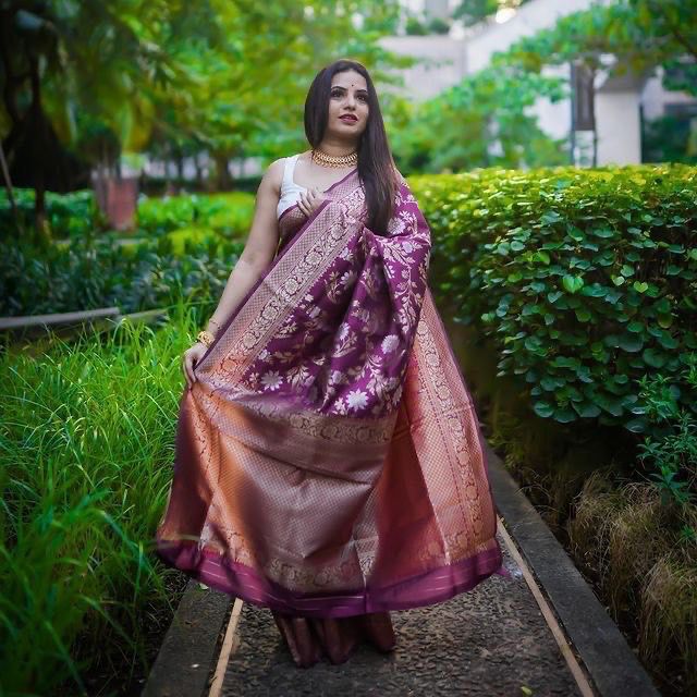 Purple Jacquard Silk Saree | Rich Zari Border Saree