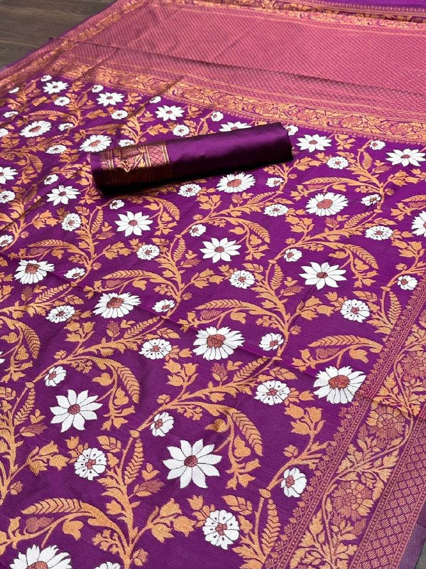 Purple Jacquard Silk Saree | Rich Zari Border Saree