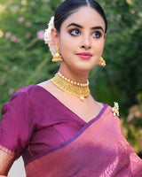 Purple Jacquard Silk Saree | Wedding & Reception Wear