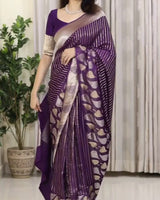 Purple Jacquard Silk Saree | Wedding & Reception Wear