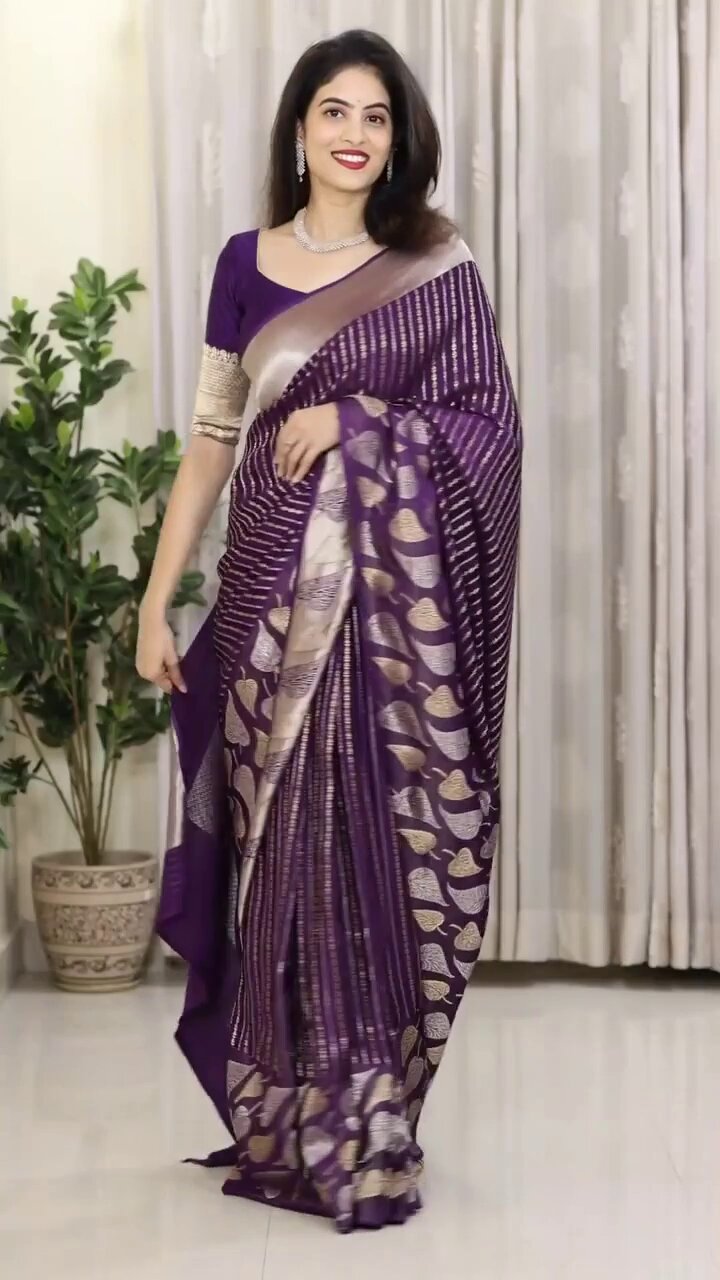 Purple Jacquard Silk Saree | Wedding & Reception Wear