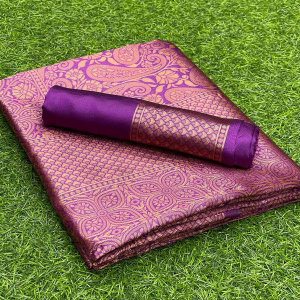 Purple Jacquard Silk Saree | Wedding & Reception Wear