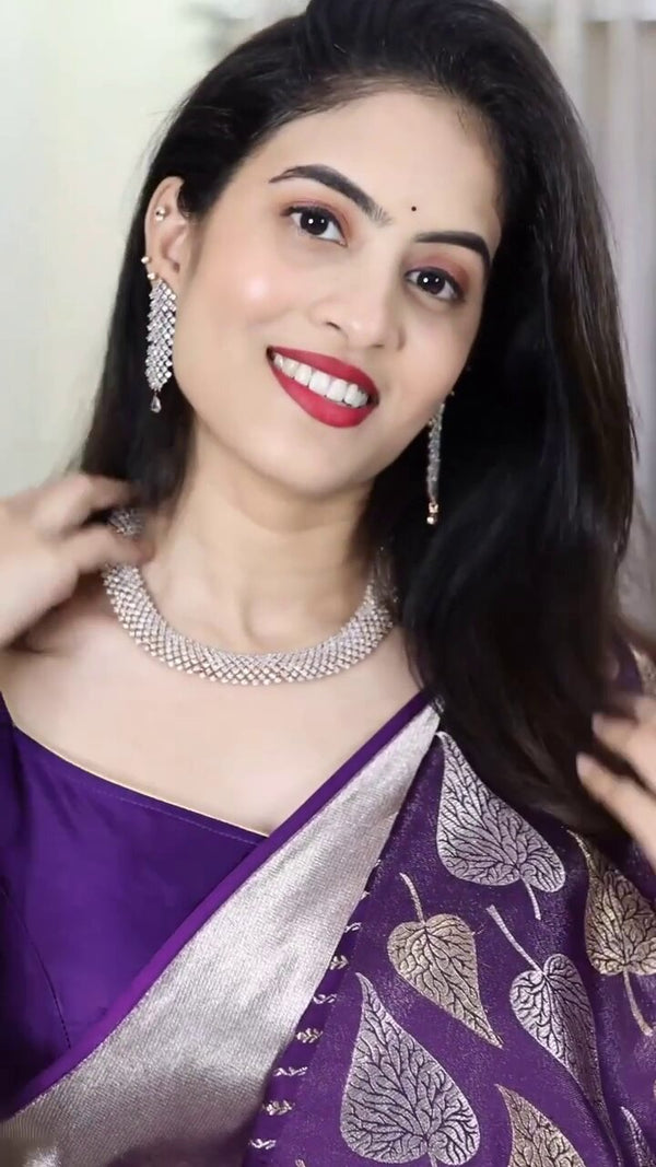 Purple Jacquard Silk Saree | Wedding & Reception Wear