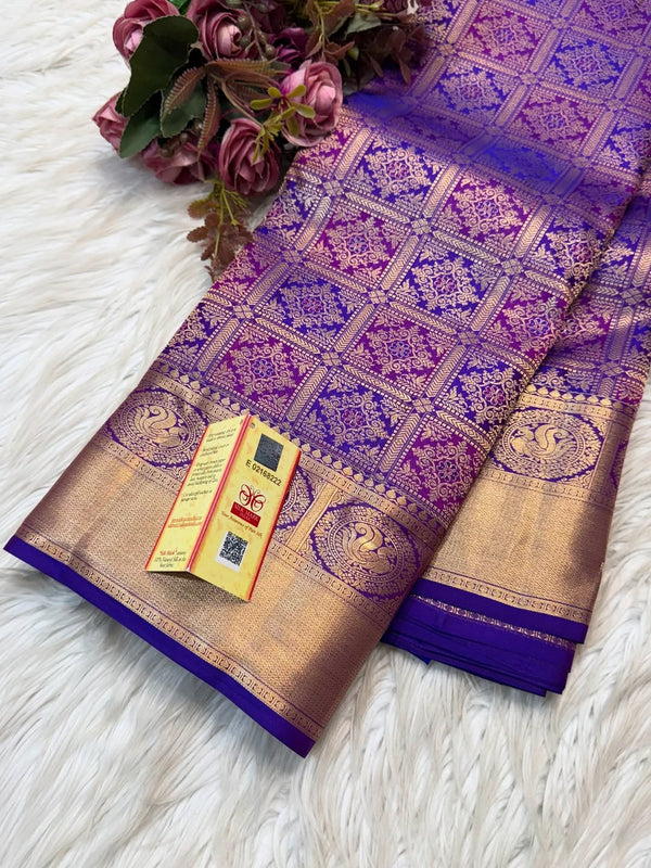Purple Kanjivaram Silk Saree | Traditional Wedding Wear detail view