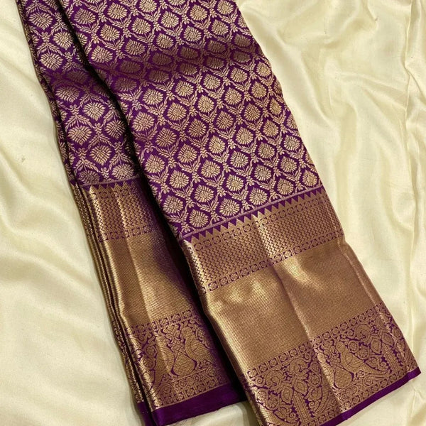 Purple Kanjivaram Silk Saree | Traditional Zari Weave