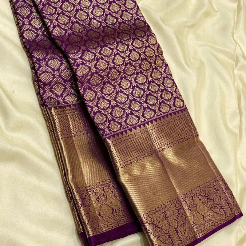 Purple Kanjivaram Silk Saree | Traditional Zari Weave