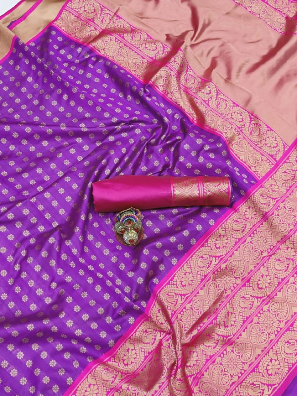Purple Kanjivaram Silk Saree | Traditional Zari Weave