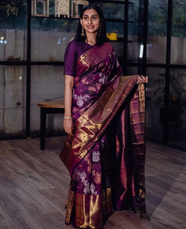 Purple Kanjivaram Silk Saree | Wedding & Festive Wear