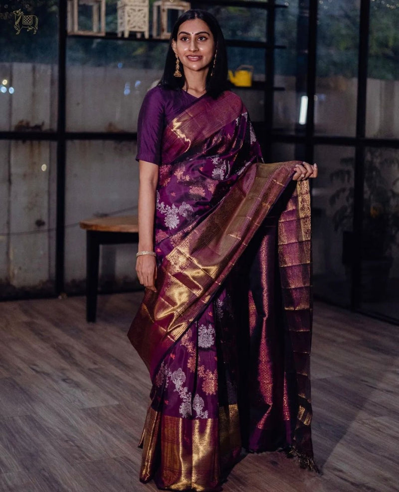 Purple Kanjivaram Silk Saree | Wedding & Festive Wear