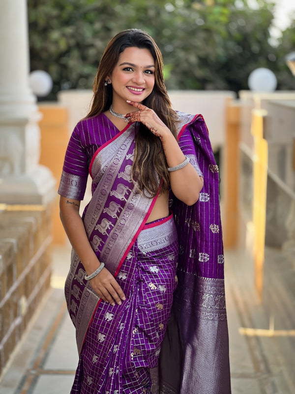 Purple Kanjivaram Silk Saree | Wedding & Reception Wear detail view