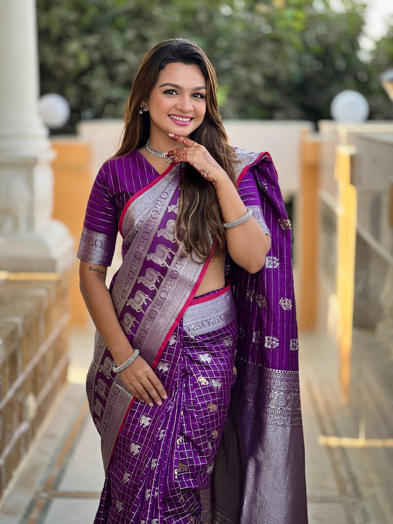 Purple Kanjivaram Silk Saree | Wedding & Reception Wear