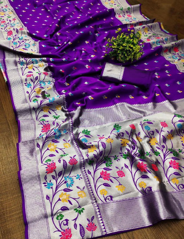 Purple Paithani Silk Saree | Traditional Wedding Wear detail view