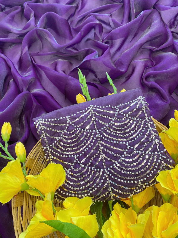 Purple Satin Bollywood Saree with Moti Work Designer Blouse | RD DIVISHA
