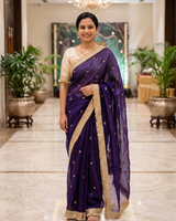 Purple Space Satin Sequence Work Saree for Party & Wedding | RD APEXA