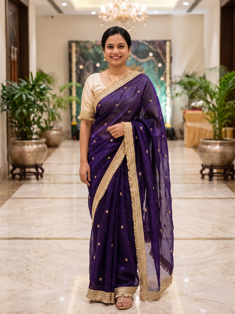Purple Space Satin Sequence Work Saree for Party & Wedding | RD APEXA
