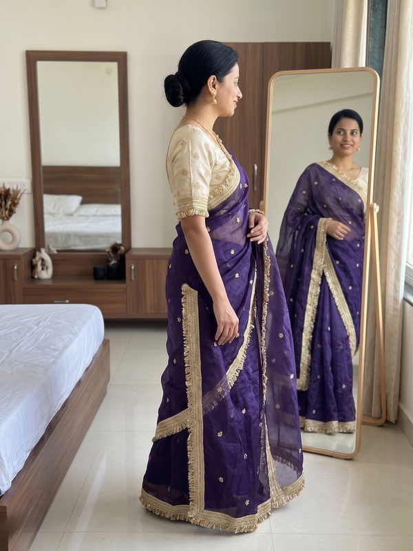Purple Space Satin Sequence Work Saree for Party & Wedding | RD APEXA