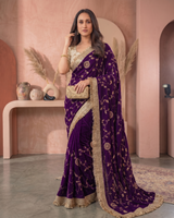 Purple Space Satin Sequin Bits Work Saree for Party Wear | RD RAADO