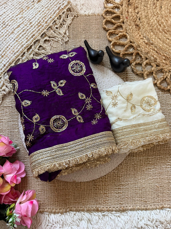 Purple Space Satin Sequin Bits Work Saree for Party Wear | RD RAADO