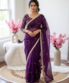 Purple Space Satin Sequin Saree with Mirror Lace Border | RD SANVI